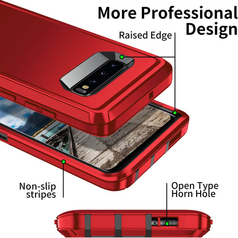 for Galaxy S10 Case,Heavy Duty Shockproof Dust/Drop Poof 3 Layers Full Bady Protection Rugged Cover Case for Galaxy S10,Red/Black...