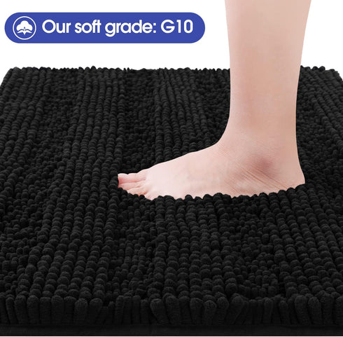 Striped Black Bathroom Rug Mat 20"x32" Ultra Soft, Non Slip Chenille Bath Rugs, Absorbent Plush Shaggy Bath Mats for Bathroom, Bedroom, Kitchen, S...