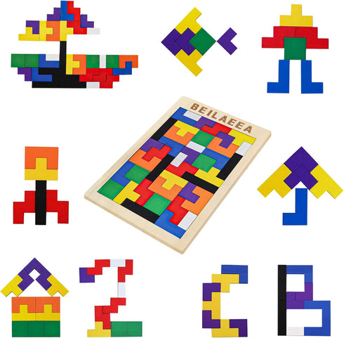 Wooden Blocks Puzzle Brain Teasers Toy?Wooden Puzzle Tangram,Cube 3D Puzzle for Kids?Puzzles for Kids Ages 2-8, Montessori Kids Educational Puzzle...