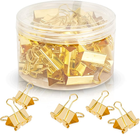 AK 1inch*48 pcs Golden Binder Clips Paper Binder Clips Medium Size Metal Fold Back Clips with Box for Office School and Home Supplies...