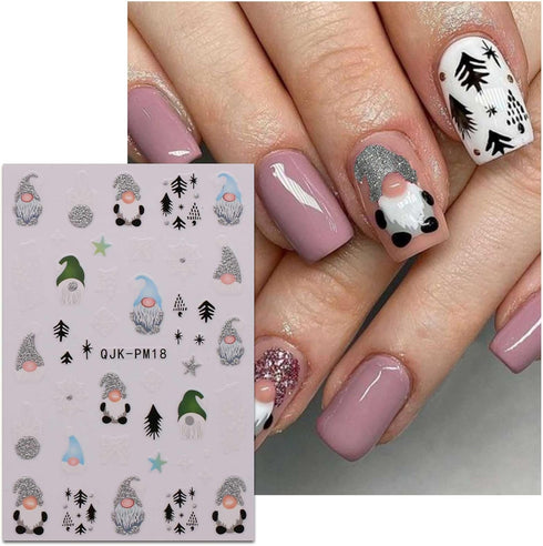 JMEOWIO 4 Sheets Christmas Glitter Nail Art Stickers Decals Self-Adhesive Pegatinas Uñas Snowflake Xmas Winter Holiday Santa Cute Nail Supplies Na...