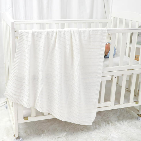 Baby Receiving Blanket for Boys Girls Knit Neutral Swaddle Blankets Soft Lightweight Crib Stroller Blankets for Newborn Infant Toddlers White 30 x...