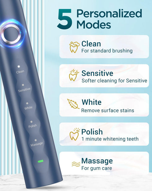 Electric Toothbrush Set IPX7 with 8 Brush Heads, Sonic Toothbrush for Adults Rechargeable with Travel Case, 2.5 Hours Charge for 120 Days, 5 Modes...
