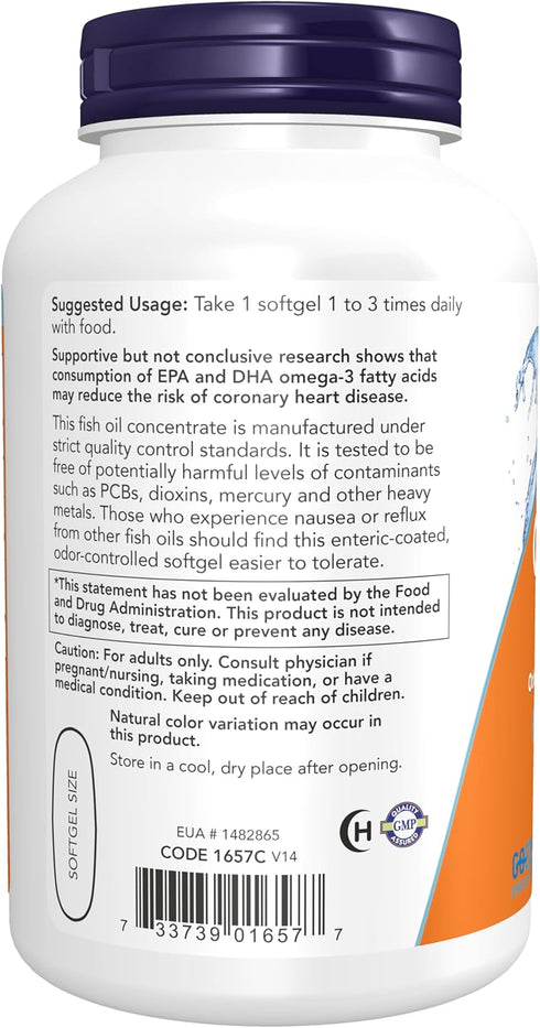 NOW Supplements, Omega-3 180 EPA / 120 DHA, Enteric Coated, Cardiovascular Support*, 180 Softgels...