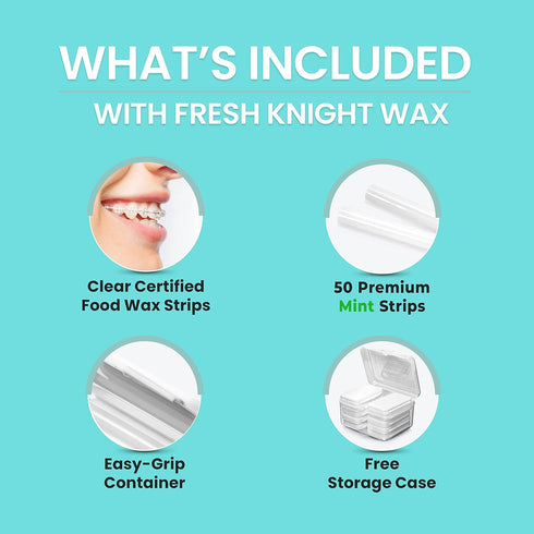 Braces Wax, 50 Orthodontic Strips & Cases (Mint) - 10 Pack, Premium Food Grade Wax for Aligners. Fresh Knight....