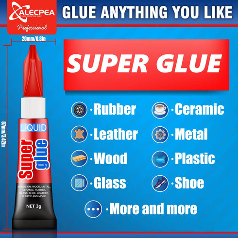 Super Glue, 12-Pack Single-Use Tubes 3 Gram Each, Super Fast, Liquid & Strong Adhesive Superglue, Glue for Hard Plastics, DIY Craft, Ceramics, Fra...