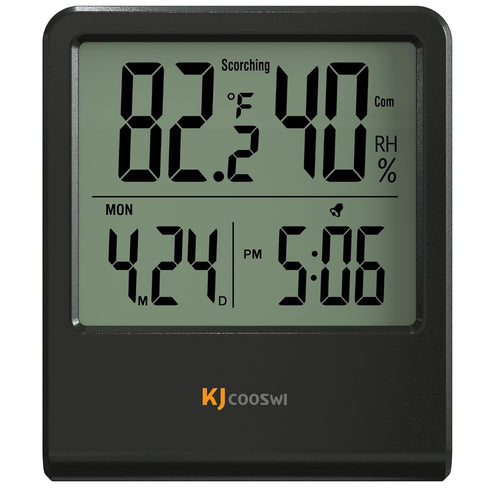 Indoor Thermometer, Room Thermometer and Hygrometer with Clock, Temperature and Humidity Meter with Clock, Double Comfort Indicator, Time, Date(Bl...