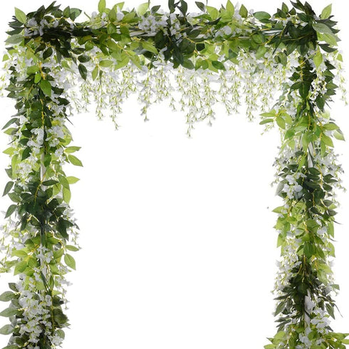 CLONG 5pack Wisteria Garland Flower Garland Artificial Flowers Wisteria Vines Fake Ivy Flowers Total 33ft (White)...
