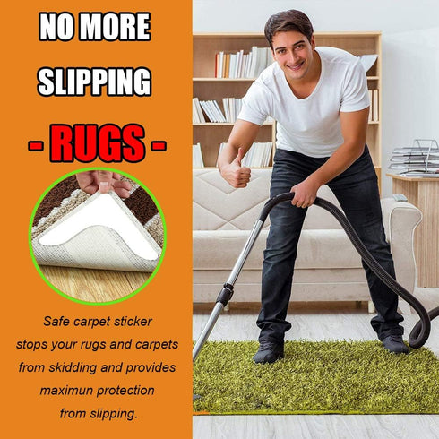 Rug Grippers with Super Stickiness- Anti Curling Carpet Tape Non-Slip Area Keeps Your Rug in Place and Makes Corners Flat for Corners and Edges Re...