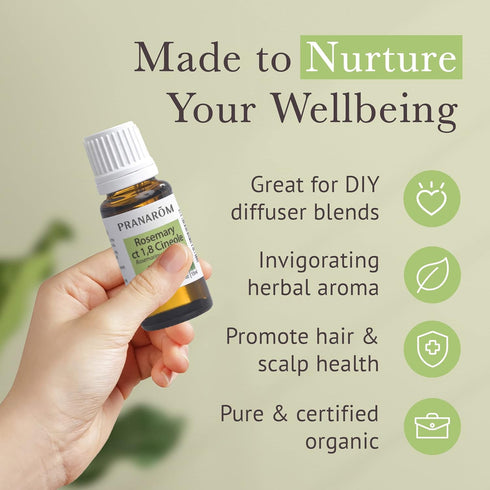 Pranarom USDA Certified Organic Rosemary Cineole Essential Oil (15ml), 100% Pure Undiluted Therapeutic Grade from Tunisia for Aromatherapy, Diffus...