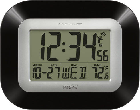 La Crosse Technology WT-8005U-B-INT Atomic Digital Wall Clock with Indoor Temperature, Black,...