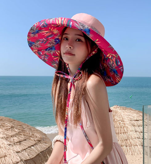 HUAMULAN Women Summer Sun Hat Wide Brim Wired Edge Floral Beach Bucket Hats Reversible Foldable Travel UV Protection Lady Hat...
