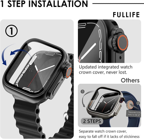 Ultra Look - Fullife 2 in 1 Compatible with Apple Watch Case Series 9 45mm Waterproof Screen Protector, Front & Back Full Protective Bumper Face C...