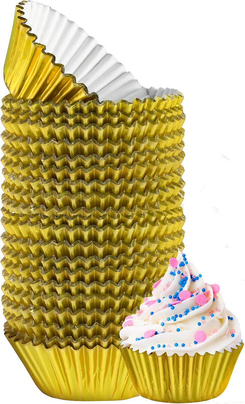 Green Direct Cupcake Liners - Standard Size Gold Cupcake Wrappers to use for Pans or carrier or on stand - Paper Baking Cups Pack of 240...