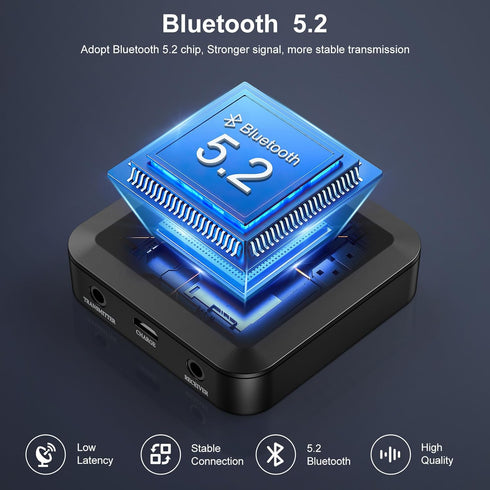 JXTZ Bluetooth 5.2 Transmitter Receiver, aptX Low Latency HD Bluetooth Audio Adapter, Dual Connect Bluetooth Adapter, 3.5mm AUX Output Wireless Au...