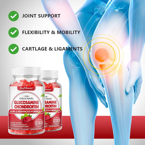 Glucosamine Chondroitin Gummies Sugar Free, Extra Strength Glucosamine Chondroitin Supplement for Natural Joint Support, Raspberry Flavored 120 Co...