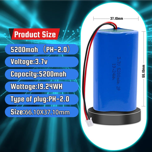3.7V 5200mAh Rechargeable Batteries Lithium ion Battery with PH2.0/2P Connector for DIY Electronics Products, Toys, Lighting, Bluetooth Equipment...