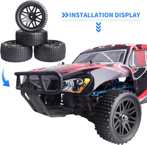 Hobbypark (4-Pack) 1/10 Scale Off Road Buggy Tires & Wheel Rims Set Front and Rear 12mm Hex Hubs with Foam Inserts for RC Hobby Car...