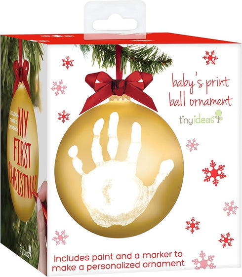 Tiny Ideas Christmas Baby's Handprint Ball Ornament, Included Paint for Baby Print, Newborrn Holiday Keepsake Gift, DIY Classic Hanging Bauble, Go...