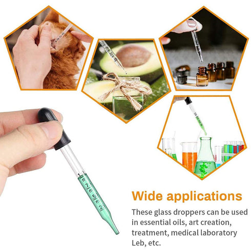 Eye Dropper for Essential Oils, Pipettes Dropper with Black Rubber Head, Calibrated Thick Glass Medicine Dropping Pipettes, 1ml Dropper Measurer, ...