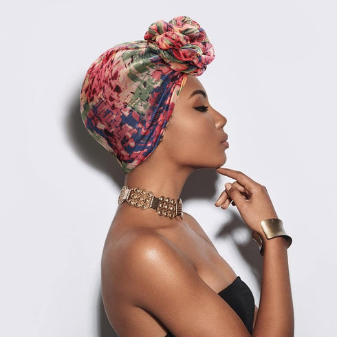 DRESHOW African Turban for Women Knotted Hairwraps Headwraps Ribbed Turban Stretch Jersey Head Scarf Chemo Cancer Cap...