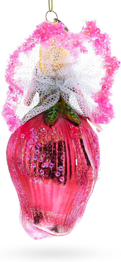 Enchanting Fairy in a Rose Dress Glass Christmas Ornament...