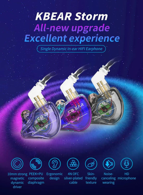 KBEAR Storm iem Earphones 1DD in ears Monitors Corded Earbuds 3.5mm Plug in Headphones Professional kbear Wired Earbuds with for Gaming Editing Vi...