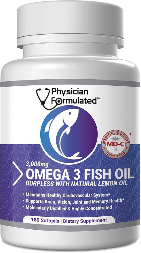 Fish Oil Omega 3 3000mg per Serving - 915mg Epa, 630mg Dha, 2000mg Total Omega 3 6 9 XL - 180 Capsules...
