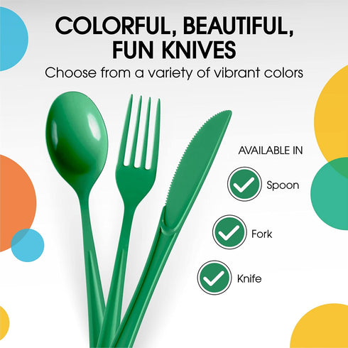 Exquisite Disposable Green Plastic Knives 50 Pcs - Heavy Duty Green Plastic Disposable Cutlery - Green Disposable Flatware, Green Plastic Silverwa...