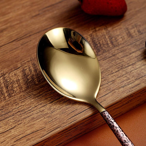 Berglander Dinner Spoon Set Of 4 With Moon Surface Handle And Shiny Gold Head, Stainless Steel Spoons Silverware Set Dishwasher Safe...