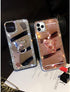 LUVI Mirror Case for iPhone 12/iPhone 12 Pro 6.1 inch Bling Diamond Glitter Case with Bear Ring Holder Kickstand Stand Rhinestone Crystal Cute for...