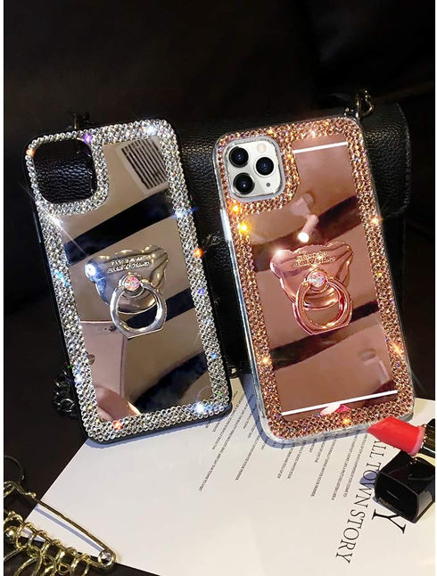 LUVI Compatible with iPhone 12 Pro Max Diamond Glitter Case Makeup Mirror with Ring Holder Kickstand Stand Bling Rhinestone Crystal Cute for Women...