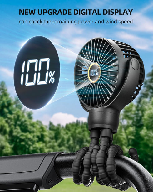 Mini Stroller Fan, Portable Baby Fan Battery Operated, LED Display with 3 Speeds, Small Clip on Fan Desk Fan USB Rechargeable, Personal Handheld F...