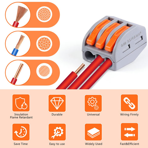 Delgada 60pcs Wire Connectors Nuts Assortment Pack,2/3/4/5 Port Compact Quick Splicing Electrical Connectors Kit,Wiring Terminals for Stranded Sol...