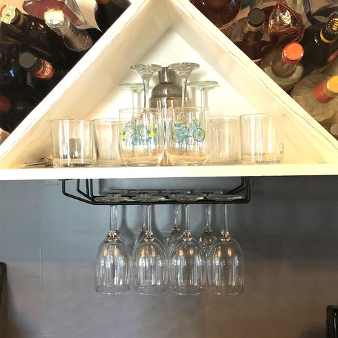 14-Inch Black Wine Glass Rack, Under Cabinet Wine Glass Holder, Stemware Rack, Hanging Stemware Holder, Set of 2...