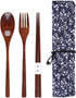 Wooden Flatware Set, 8.8"Chopsticks Spoon Fork Flatware Tableware Cutlery Set Travel Utensils Tied Line Reusable Flatware for Camping,Picnic,Offic...