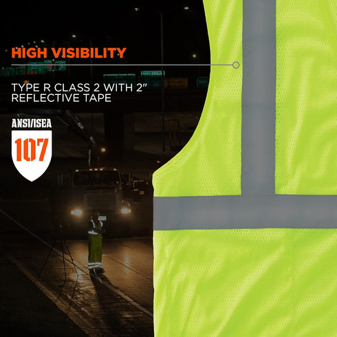 Reflective Safety Vest, High Visibility Mesh, Interior and Exterior Pocket, Class 2, Type R, Single Sizing...