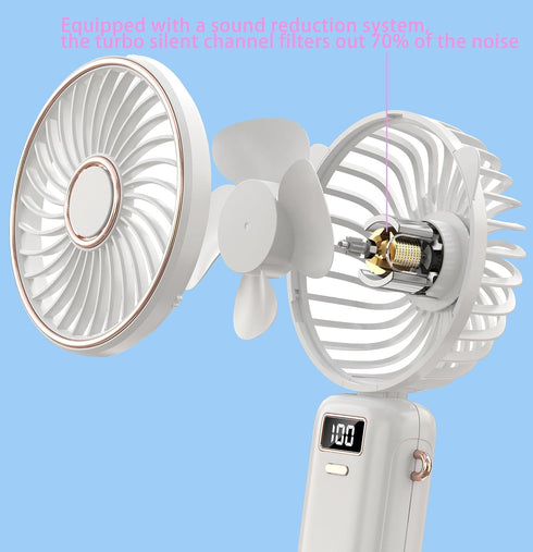 Portable handheld fan, 4200mAh USB rechargeable foldable fan, 5-speed and digital display personal travel fan, makeup/commuting/office mini deskto...