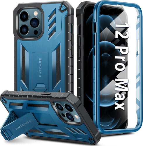 FNTCASE for iPhone 12-Pro-Max Phone Case: Military Grade Drop Proof Protection Mobile Cover with Kickstand | Matte Textured Rugged Shockproof TPU ...