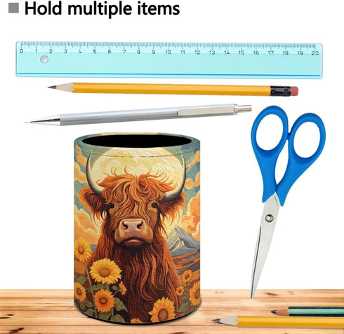 Upetstory Highland Cow Pencil Holder for Desk Office Classroom Pen Cup Storage Pouch Makeup Brush Holder Workspace Organization Holiday Gifts...