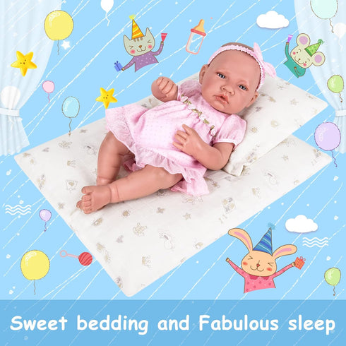 18 Inch Doll Bedding 2 Pc. Set - Reversible Print Baby Doll Bedding Accessories with Comforter and Pillow - Fits American Girl Dolls and Other 18 ...