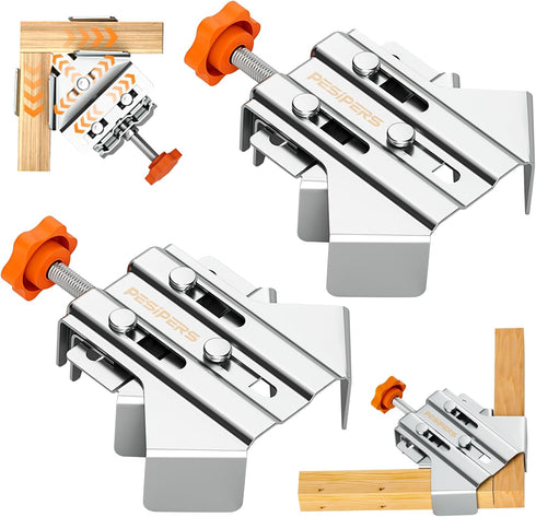2PCS Corner Clamps For Woodworking, Durable Rust&Corrosion Resistant Upgraded 90 Degree Stainless Steel Right Angle Clamp with Adjustable Swing Ja...
