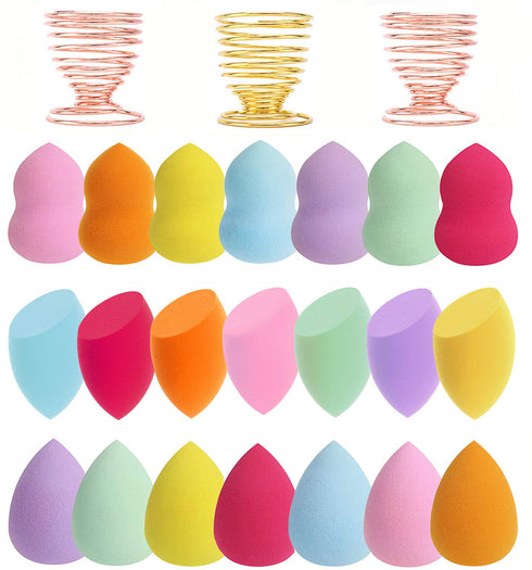 24pcs Makeup Sponge Blender Set - 21 Pcs Latex-Free Vegan Sponges with 3 Pcs Makeup Blender Holder, Beauty Cosmetic Foundation Blending Powder Puf...