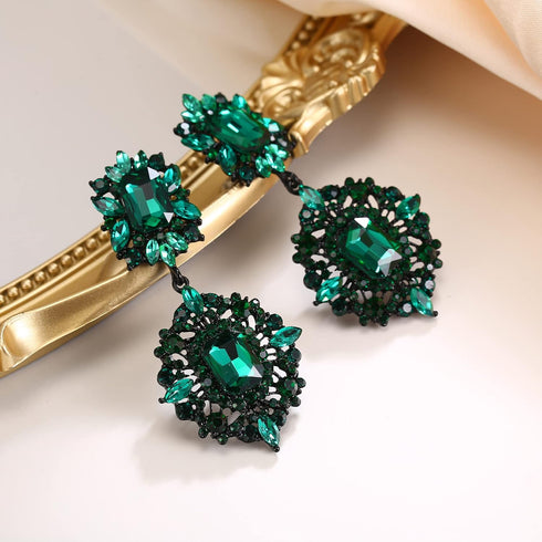 Flyonce Women's Rhinestone Crystal Art Deco Vintage Style Gatsby Clip-on Dangle Chandelier Earrings...