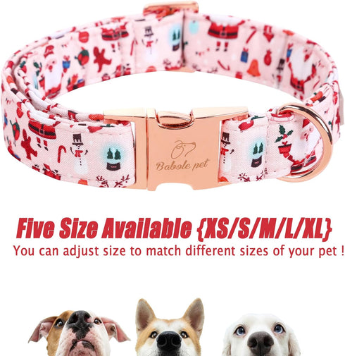 Christmas Dog Collar for Medium Dog, Pink Elk Santa Claus Male Dog Collar with Safety Metal Buckle Adjustable Puppy Collars for Small Large Boy&Gi...