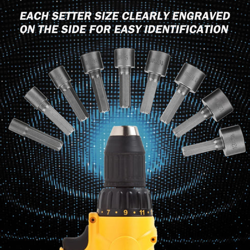 9pcs Nut Driver Drill Bit Set Impact Ready Socket Bit Chuck Adapter 1/4" Hex Shank 5-13mm Metric Socket Strong Sleeve Wrench Screw Power Drill Ada...