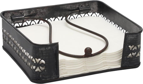 Stonebriar Industrial Black Graphite Metal Table Top Napkin Holder, Decorative Napkin Tray for Dining Table and Kitchen, Unique Tissue Dispenser f...