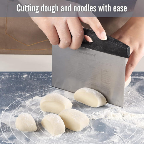 Ourokhome Dough Pastry Bench Cutter Scraper, Stainless Steel Pizza Cutter for Kitchen Baking, Dishwasher Safe, Anti-Wear Laser-Engraved Measuring ...