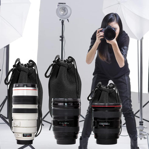 Lens Pouch Set 3Pack Replacement Compatible for Canon, Nikon, Sony, Pentax, Olympus (Small, Medium, Large)...