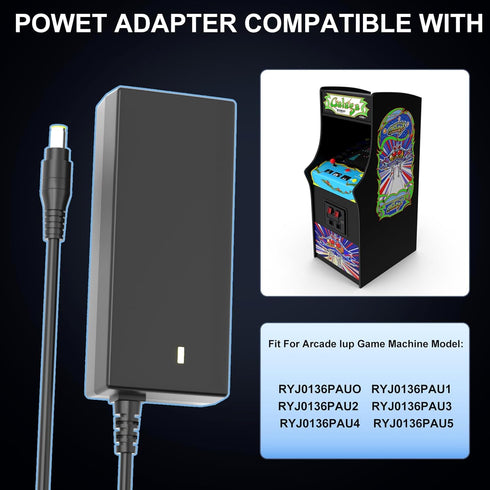 12V 3A Power Supply Arcade 1up - Fit for Arcade 1up All Riser Cocktail Table RYJ0136PAU0 RYJ0136PAU1 RYJ0136PAU2 RYJ0136PAU3 RYJ0136PAU4 RYJ0136PA...